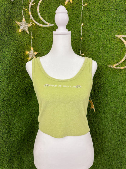 Proud of Who I Am Fuzzy Green Tank Top S