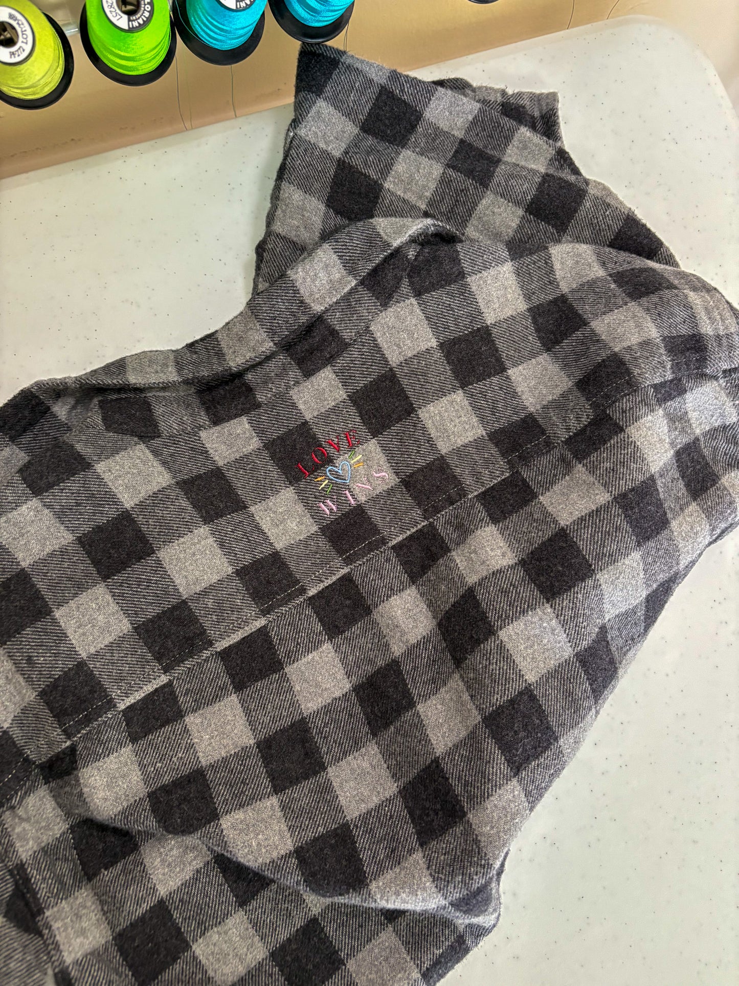 Love Wins Black Plaid Flannel M