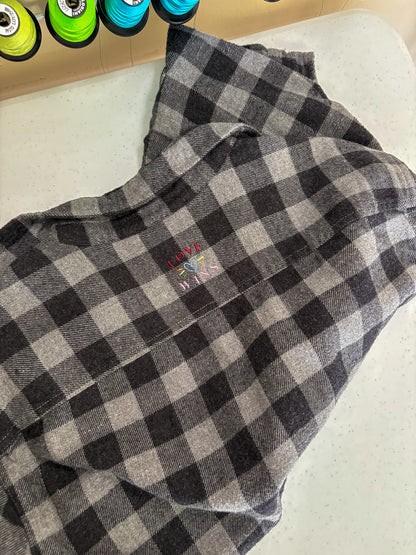 Love Wins Black Plaid Flannel M