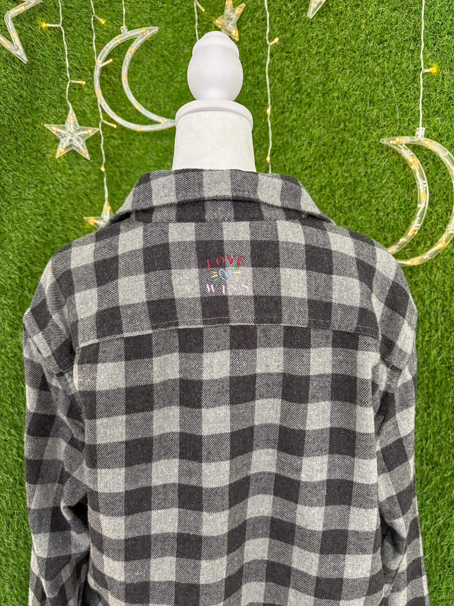 Love Wins Black Plaid Flannel M