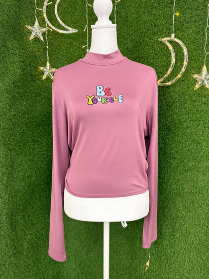 Be Yourself Cinched Back Pink Cropped Long Sleeve 2XL