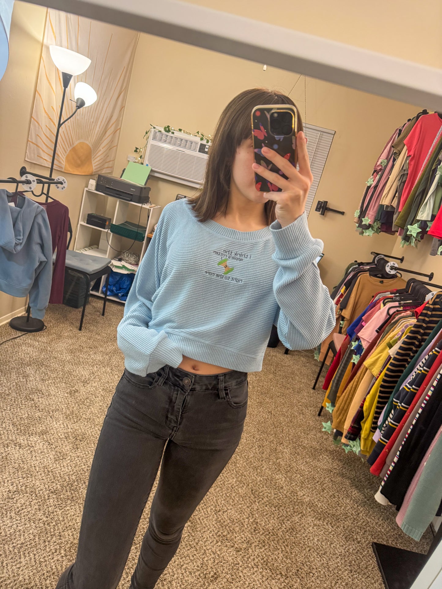 Apple Blue Cropped Long Sleeve S