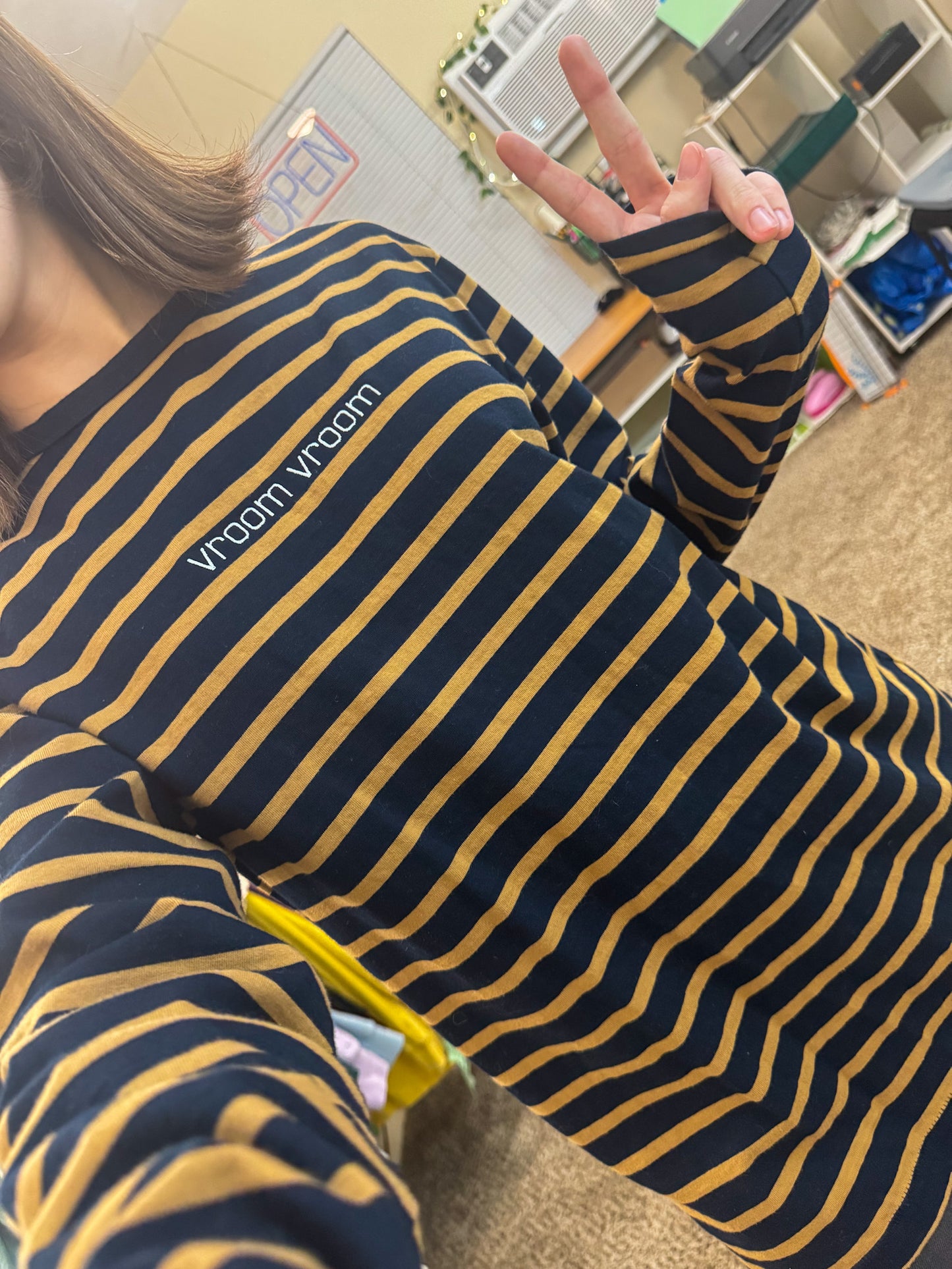 Vroom Vroom Navy & Gold Striped Long Sleeve S