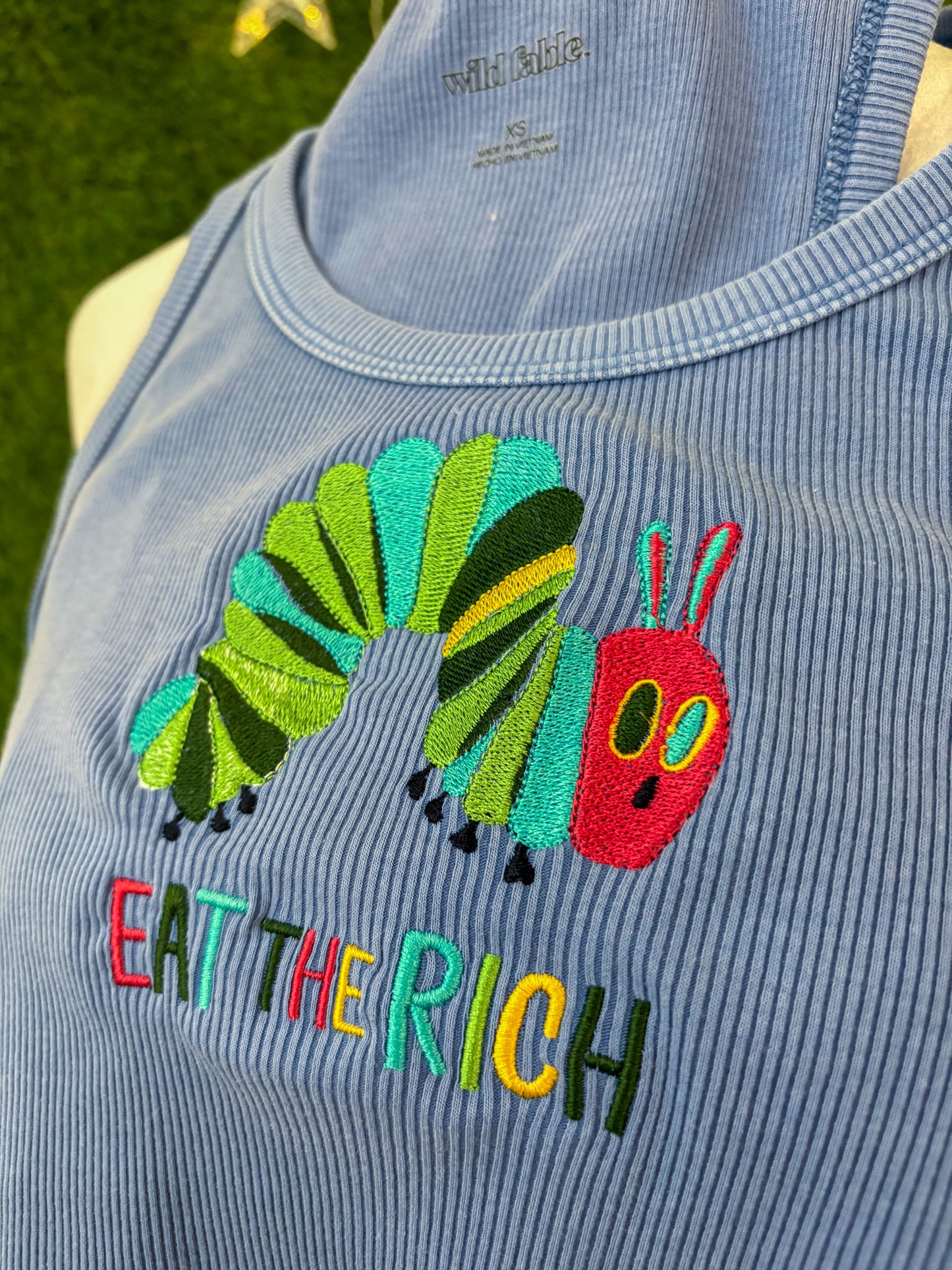 Eat the Rich Blue Tank Top XS
