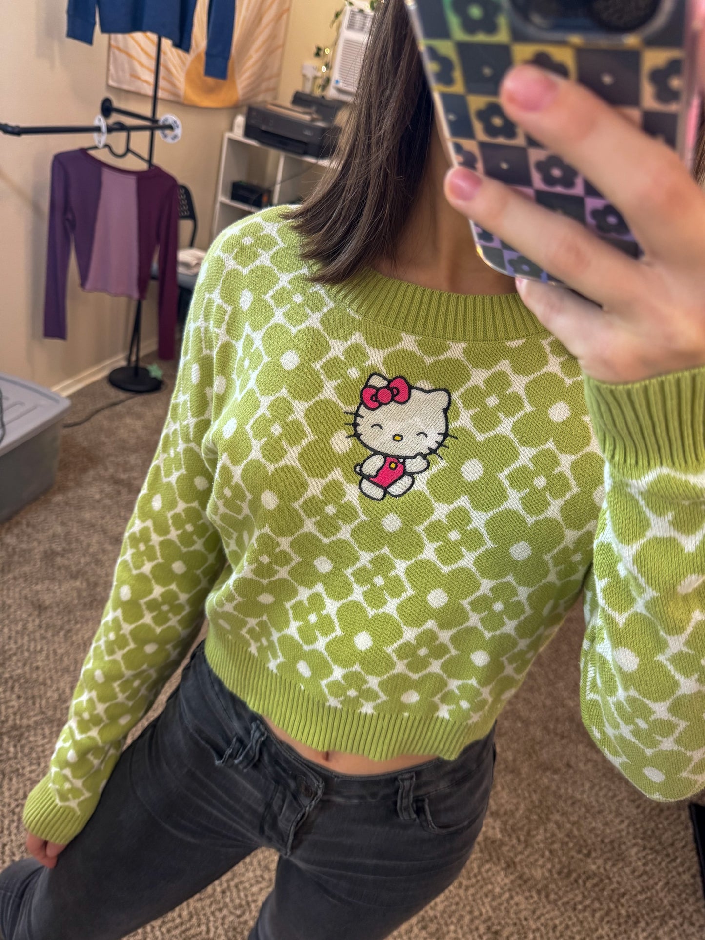 Hello Kitty Floral Cropped Sweater XS