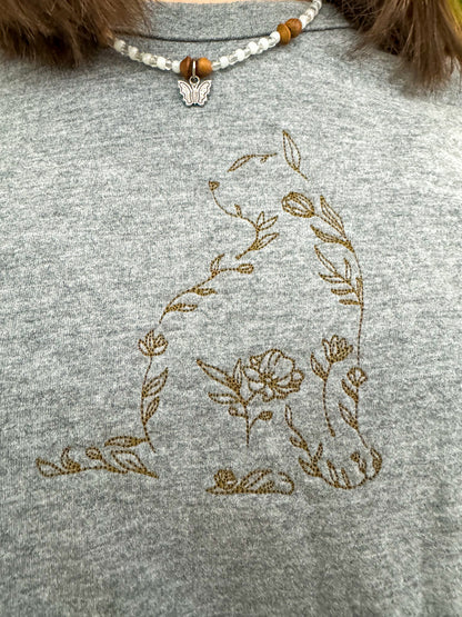 Floral Kitty Grey Tee S