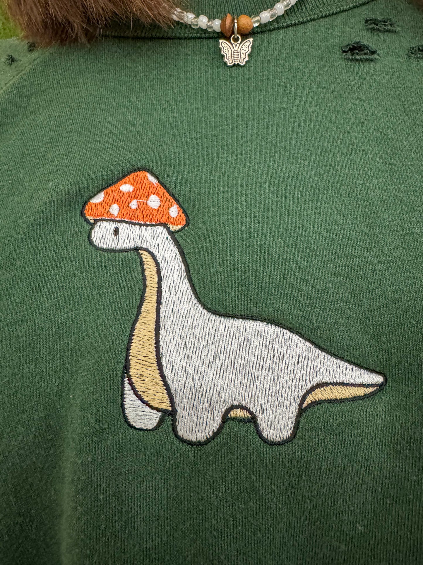 Mushroom Dino Distressed Cropped Crewneck S