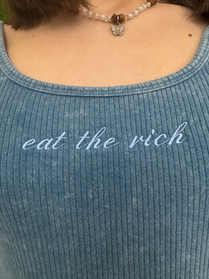 Eat The Rich Blue Cropped Long Sleeve L