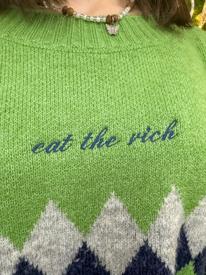 Eat The Rich Green Sweater 2XL