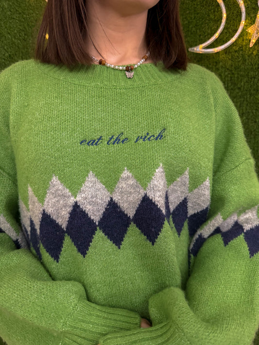 Eat The Rich Green Sweater 2XL