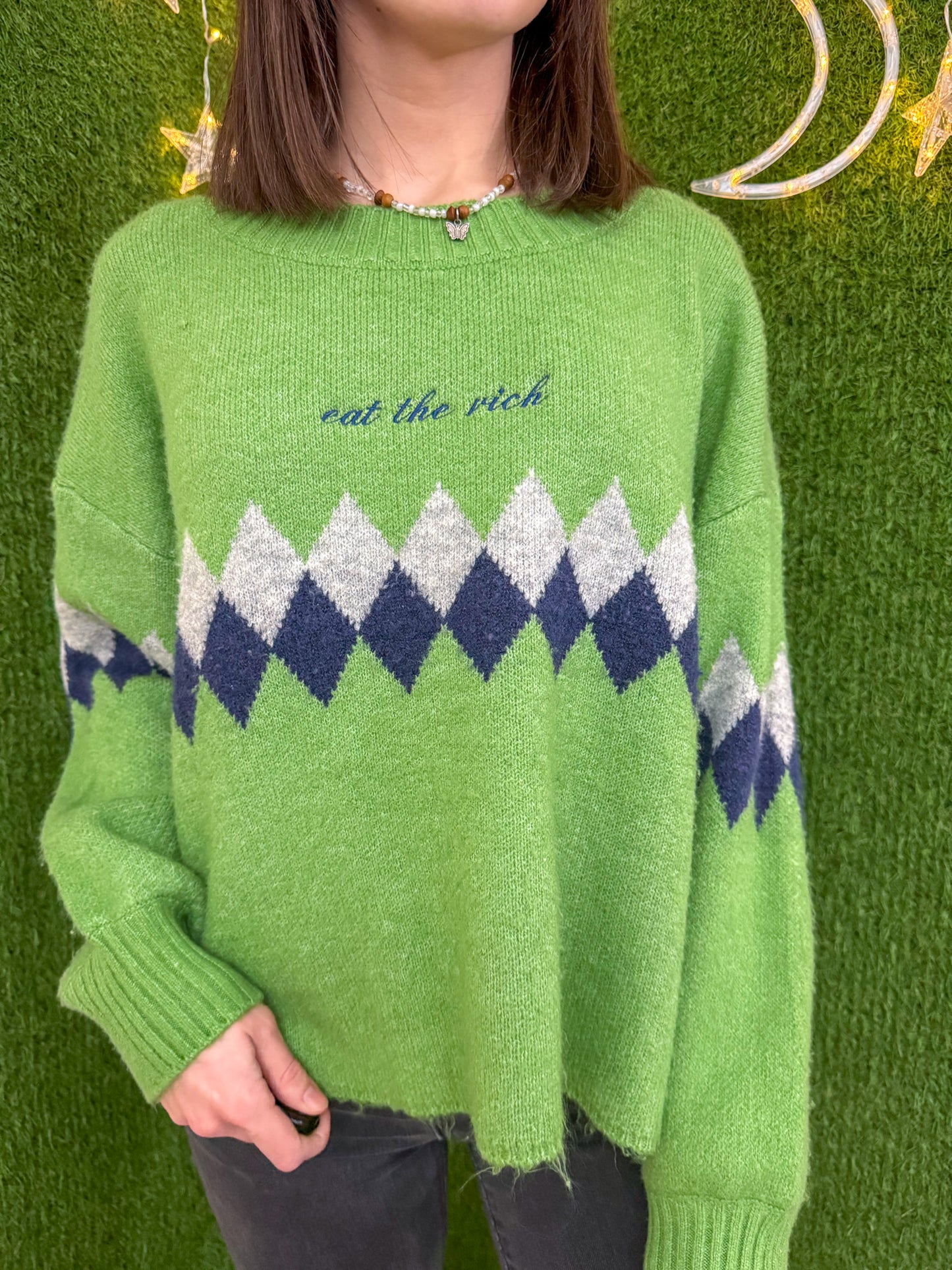 Eat The Rich Green Sweater 2XL