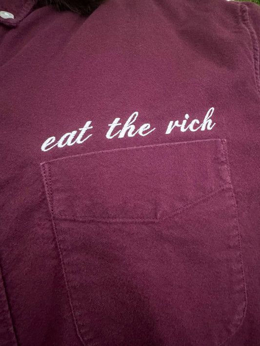 Eat The Rich Maroon Button Up 2XL