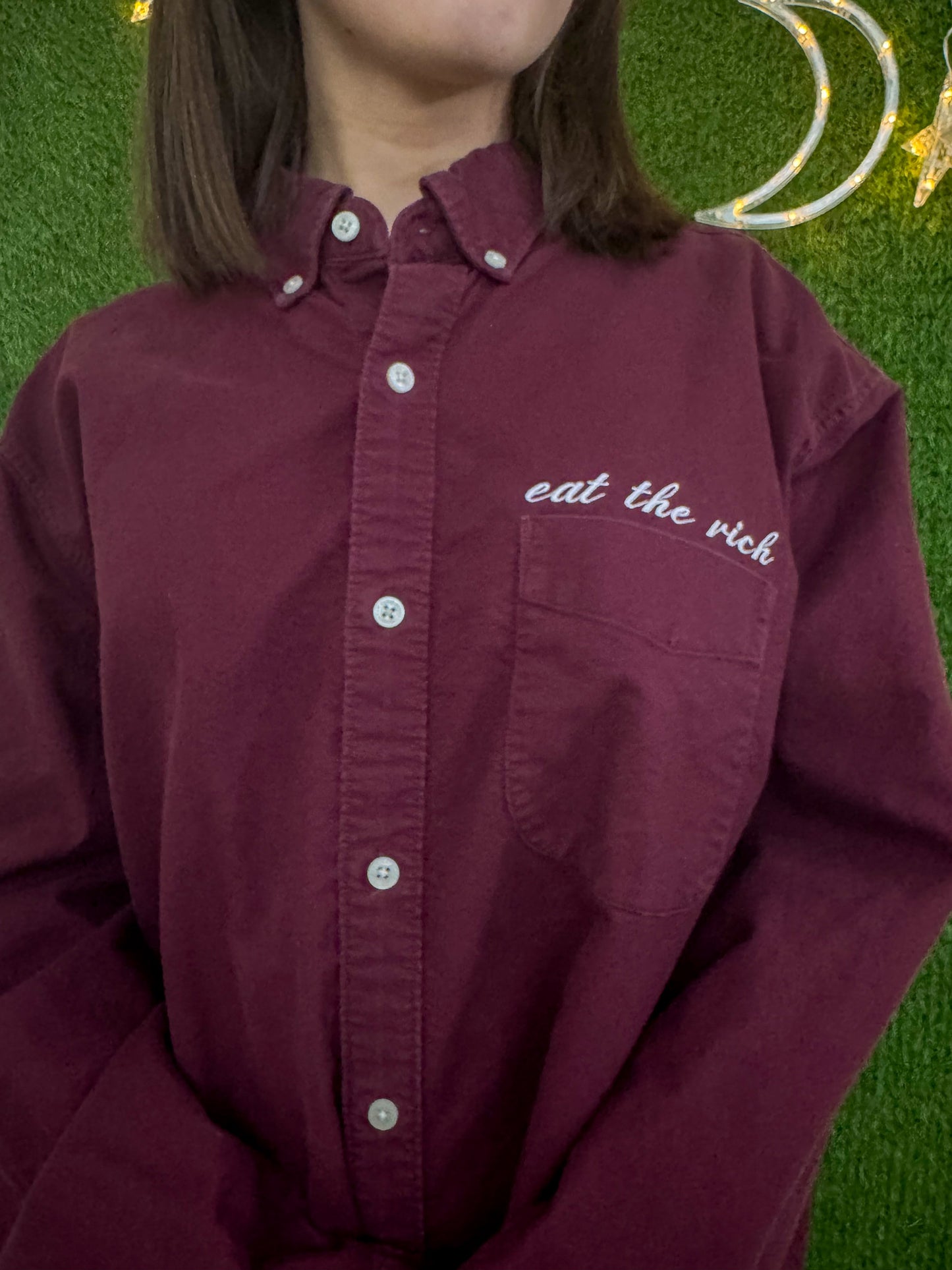 Eat The Rich Maroon Button Up 2XL