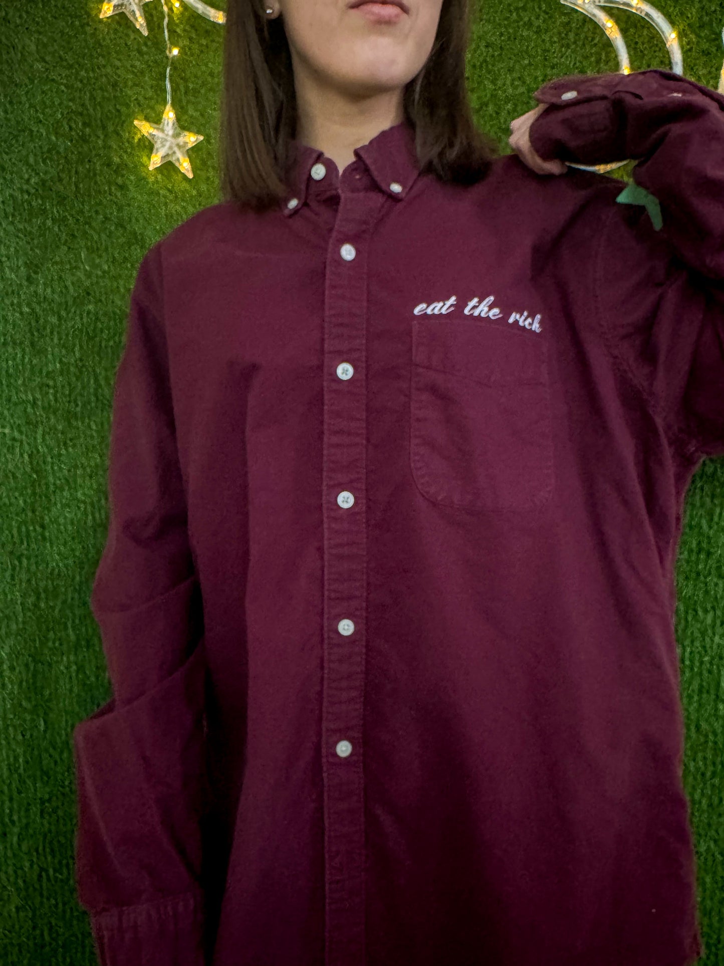 Eat The Rich Maroon Button Up 2XL