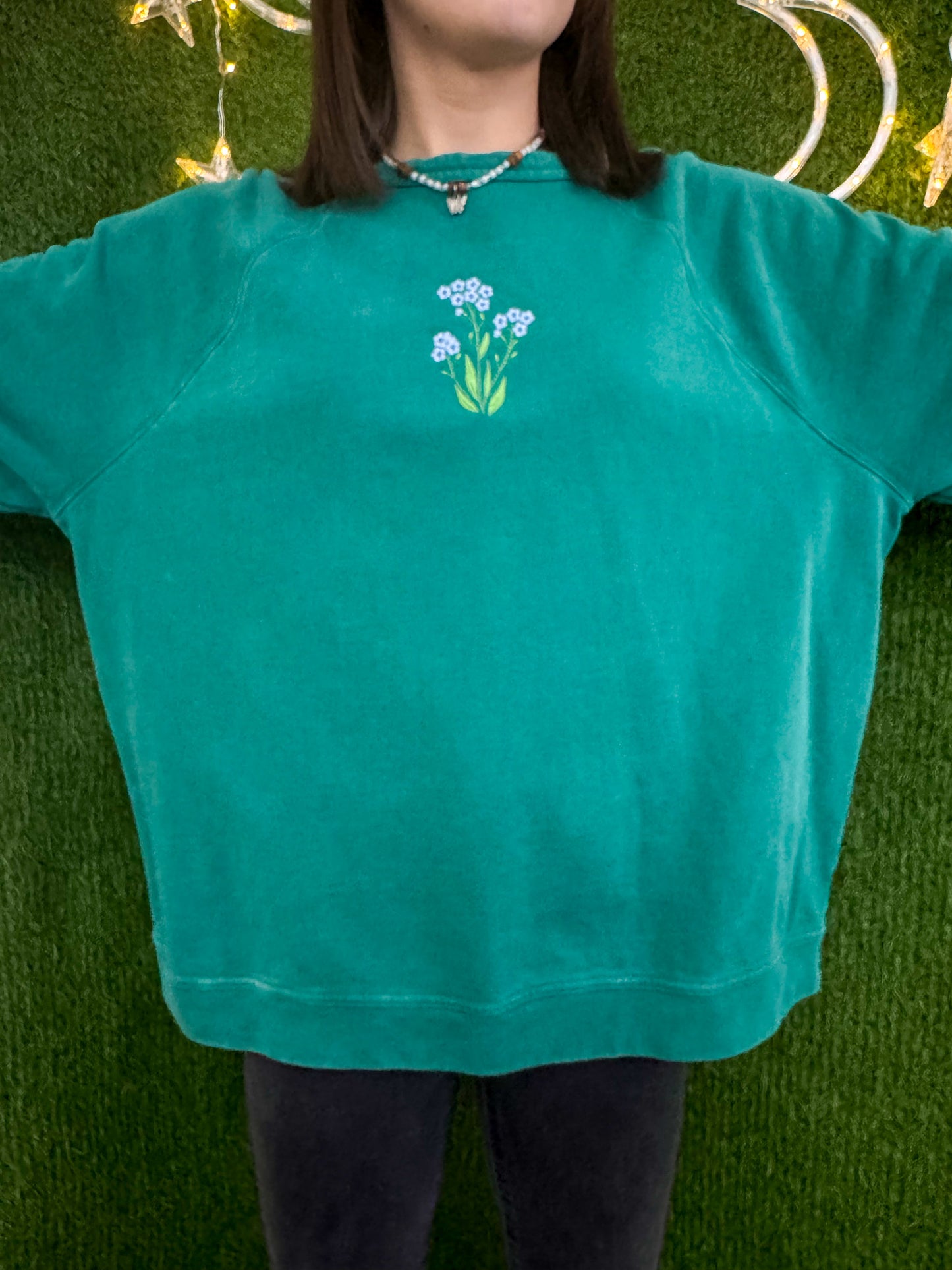 Little Flowers Teal Crewneck 2XL