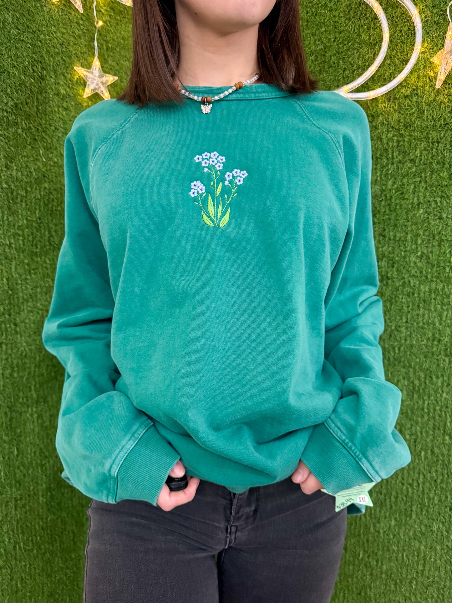 Little Flowers Teal Crewneck 2XL