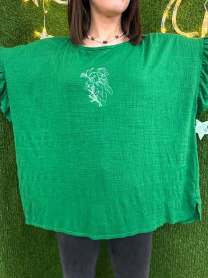 One Line Woman Green Ruffled Sleeve Tee 3XL