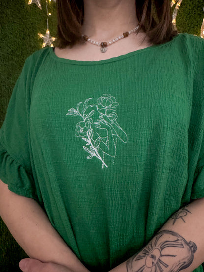 One Line Woman Green Ruffled Sleeve Tee 3XL