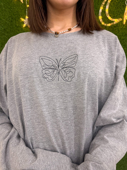 One Line Butterfly Grey Long Sleeve 4XL