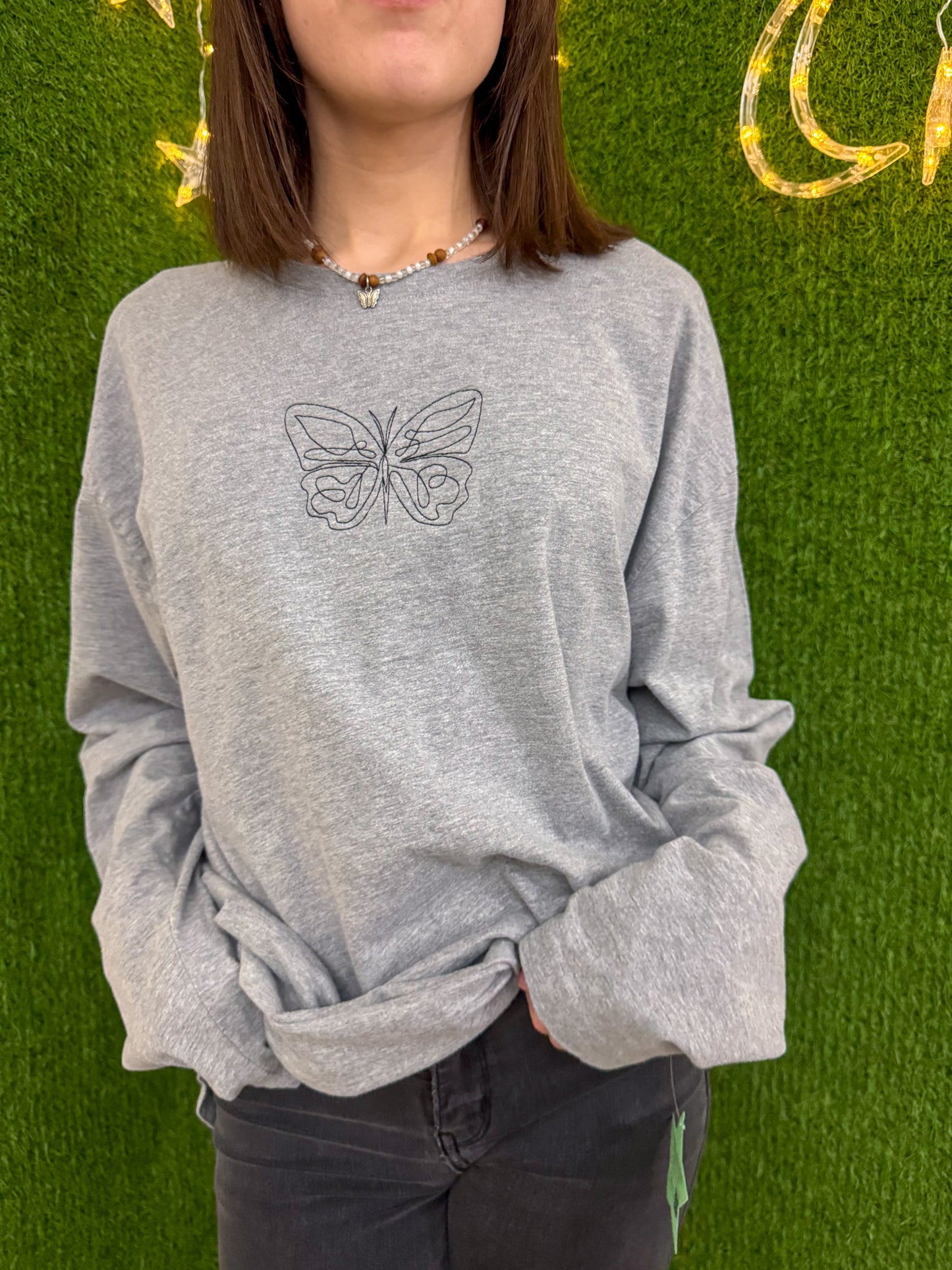 One Line Butterfly Grey Long Sleeve 4XL