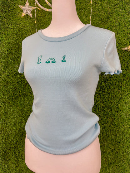 Wormy Blue Baby Tee M