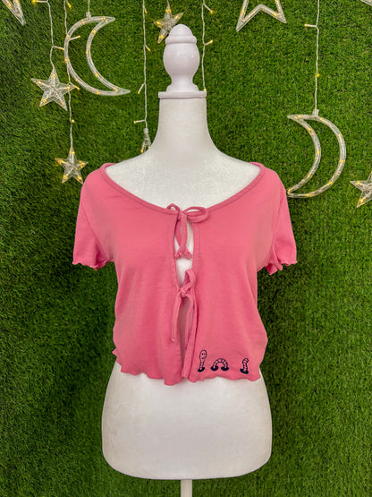 Wormy Pink Tied-Front Top S