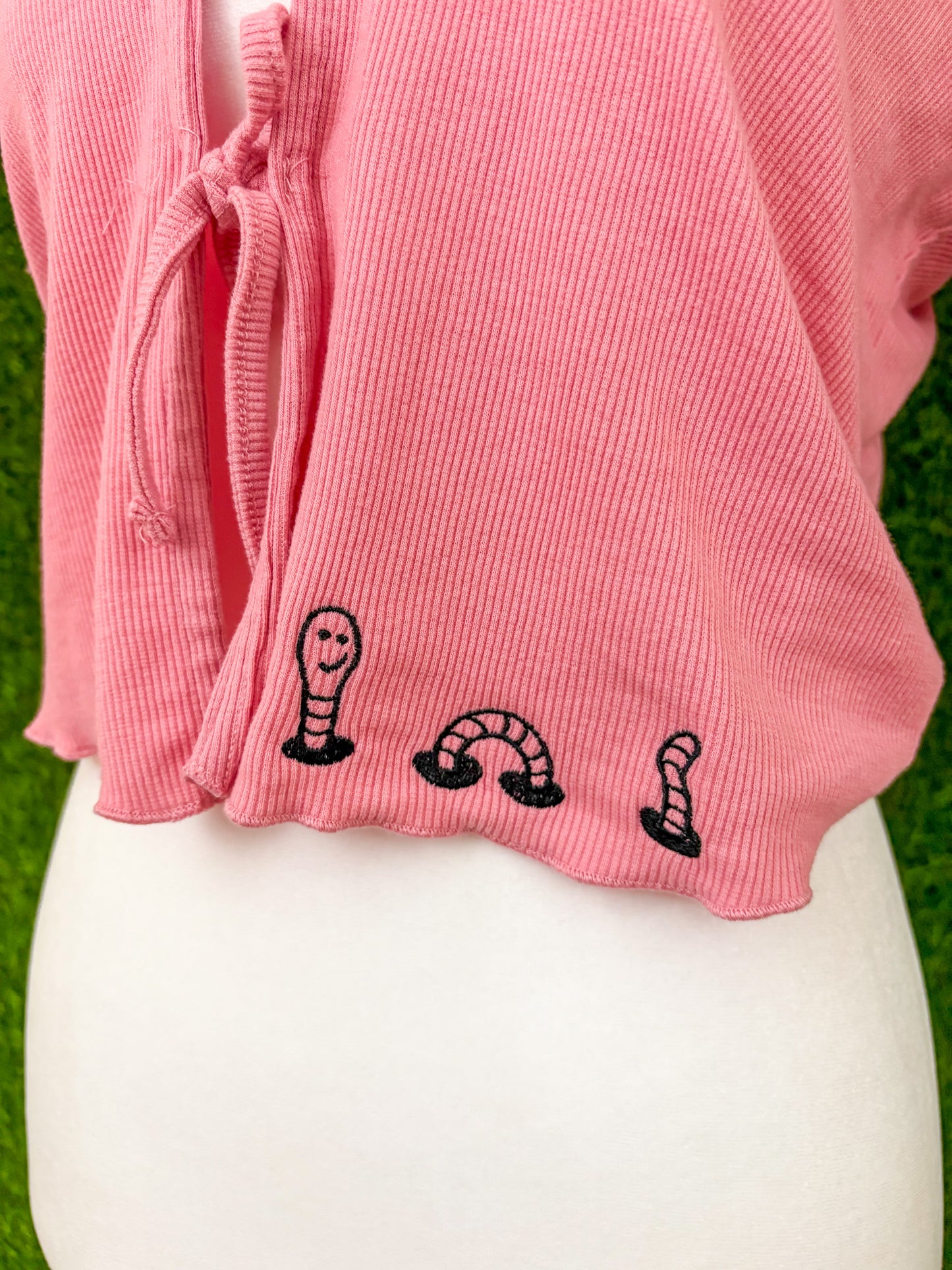 Wormy Pink Tied-Front Top S