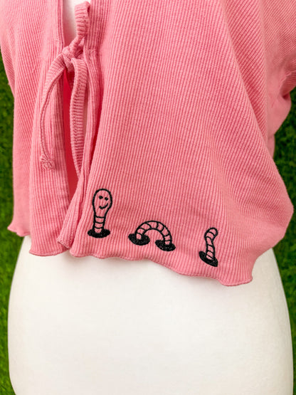 Wormy Pink Tied-Front Top S