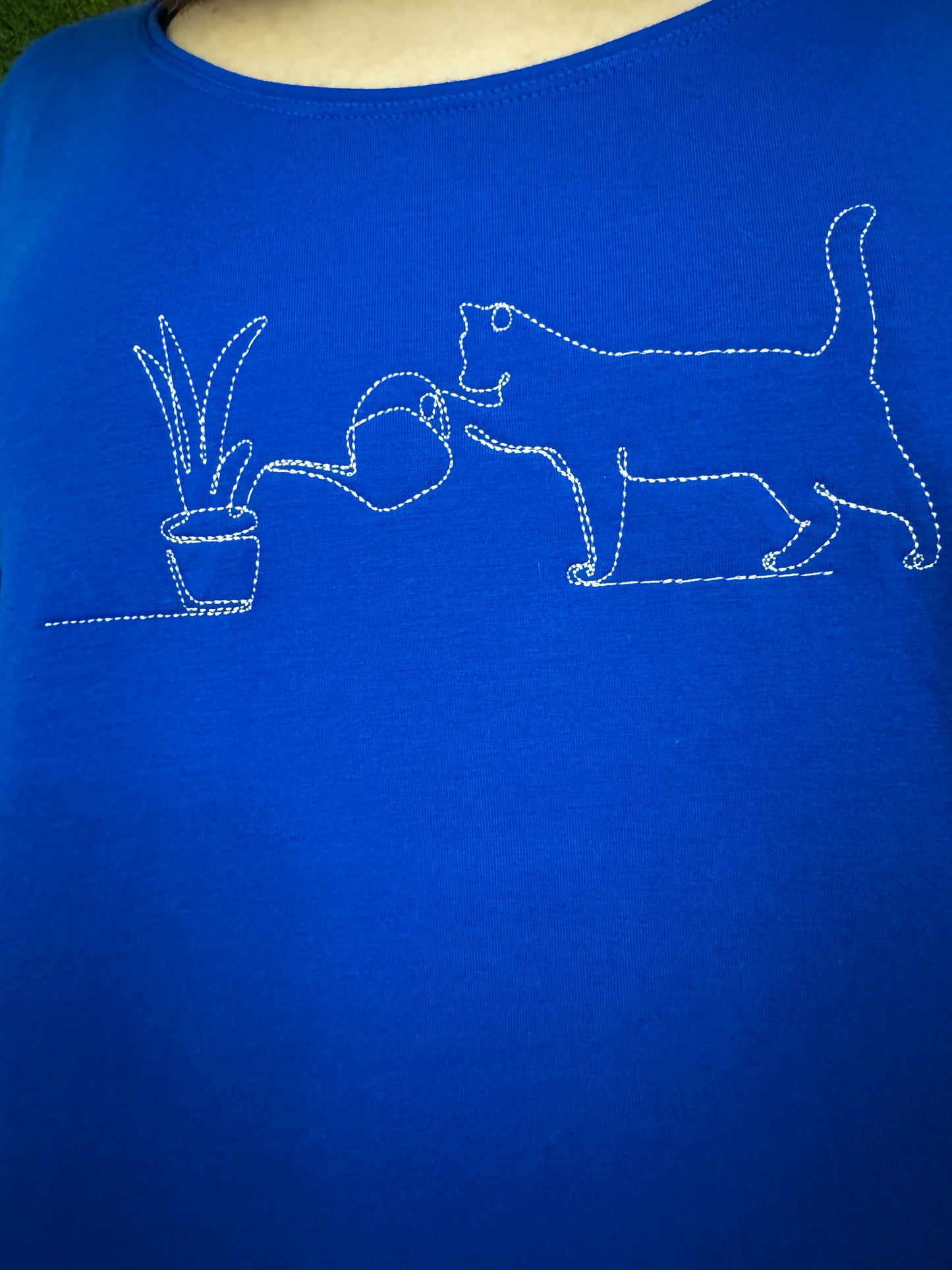 Plant Cat Blue Long Sleeve 3XL