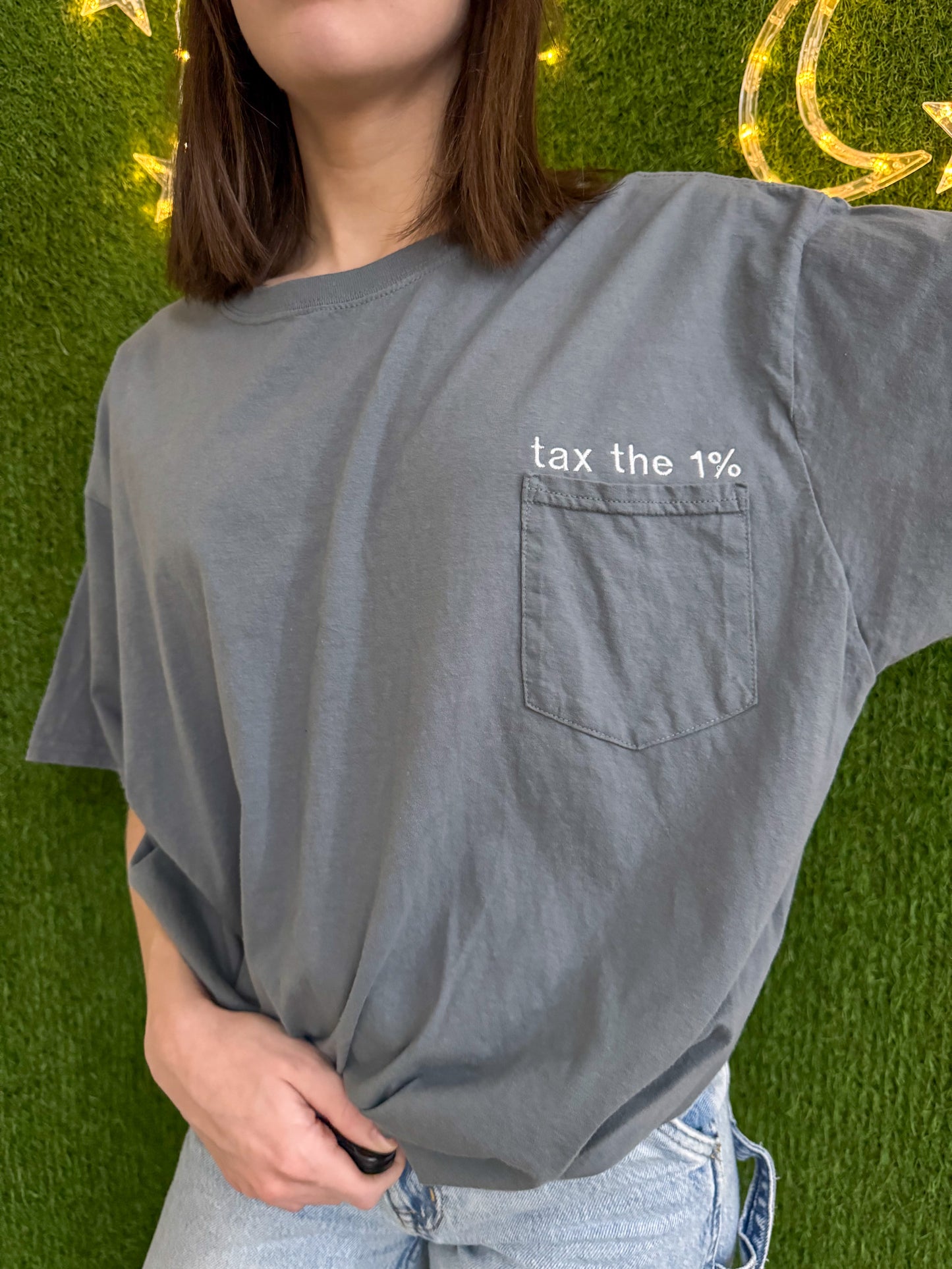 Tax the 1% Grey Pocket Tee 2XL