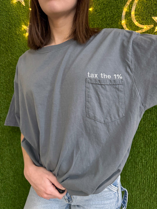 Tax the 1% Grey Pocket Tee 2XL