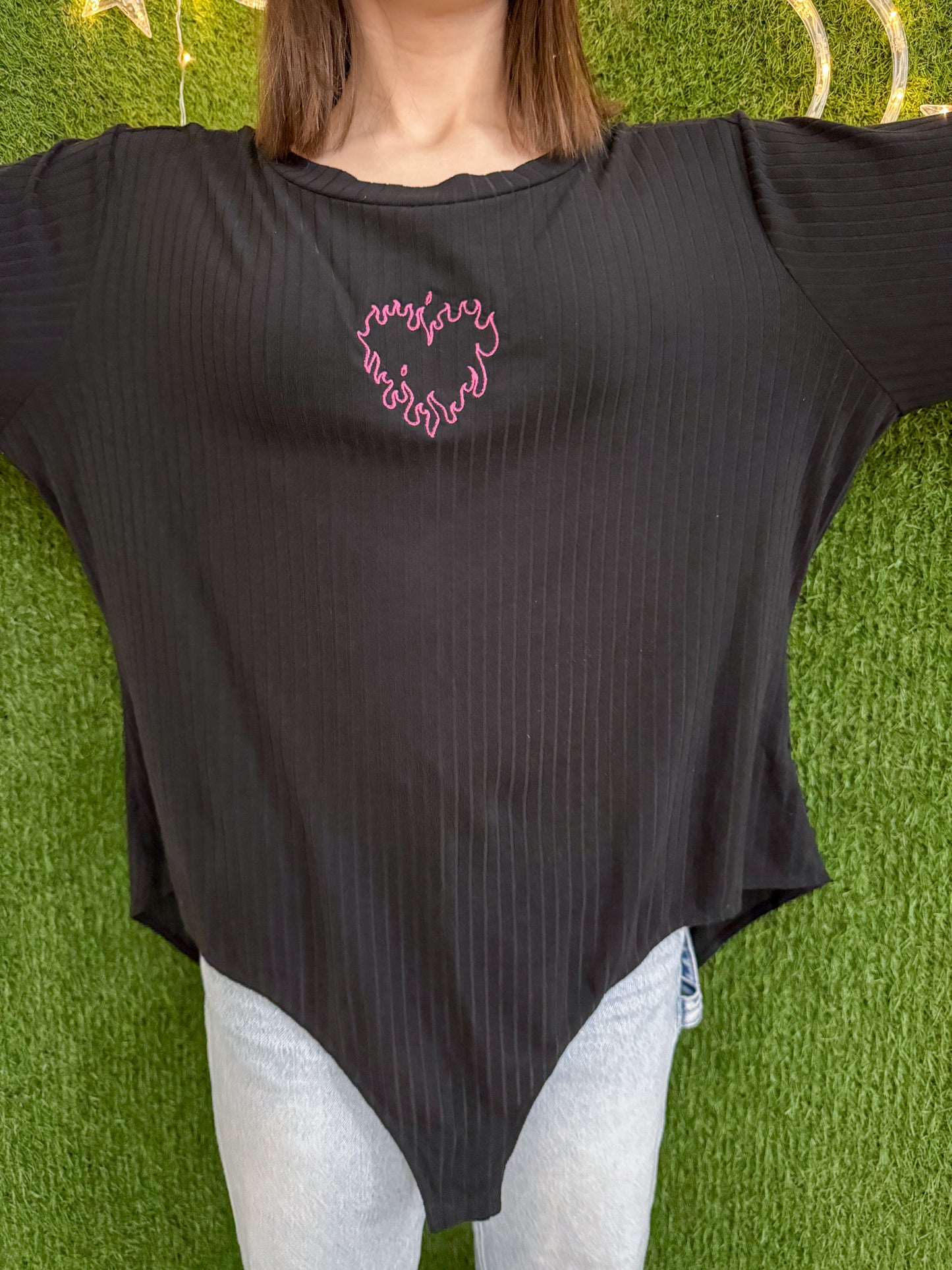 Flame Heart Long Sleeve Bodysuit 3XL