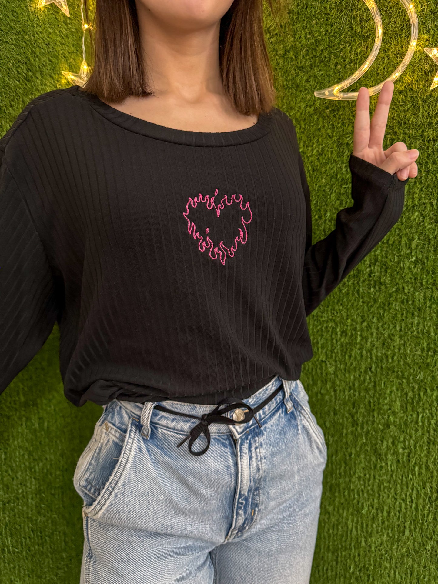 Flame Heart Long Sleeve Bodysuit 3XL