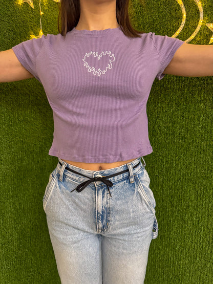 Flame Heart Purple Baby Tee M