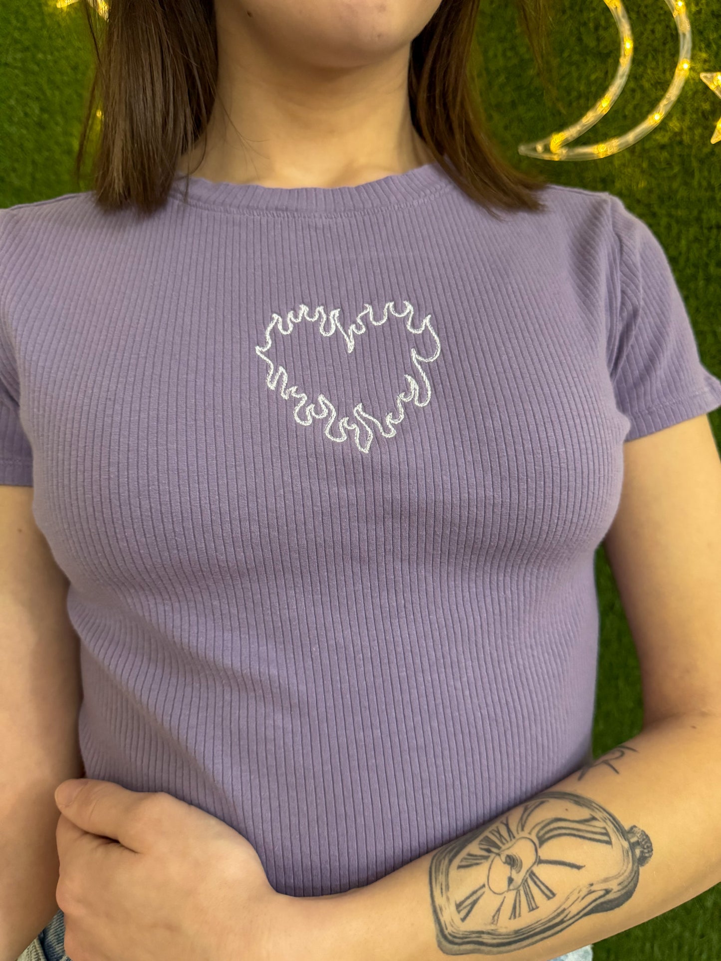 Flame Heart Purple Baby Tee M