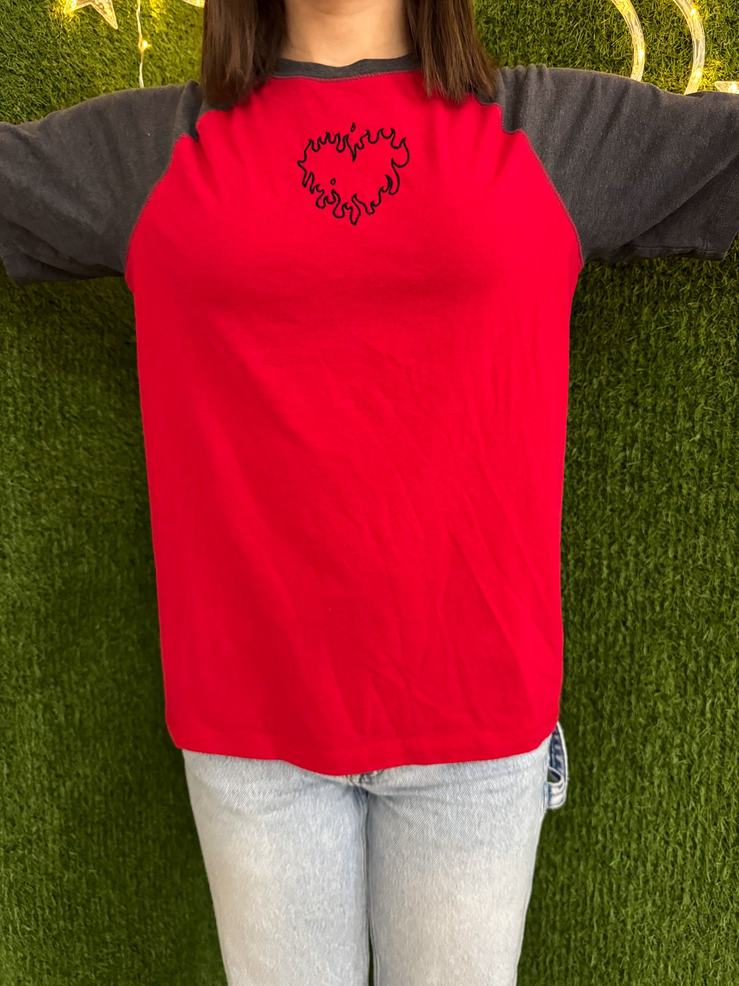 Flame Heart Red and Grey T-Shirt XS