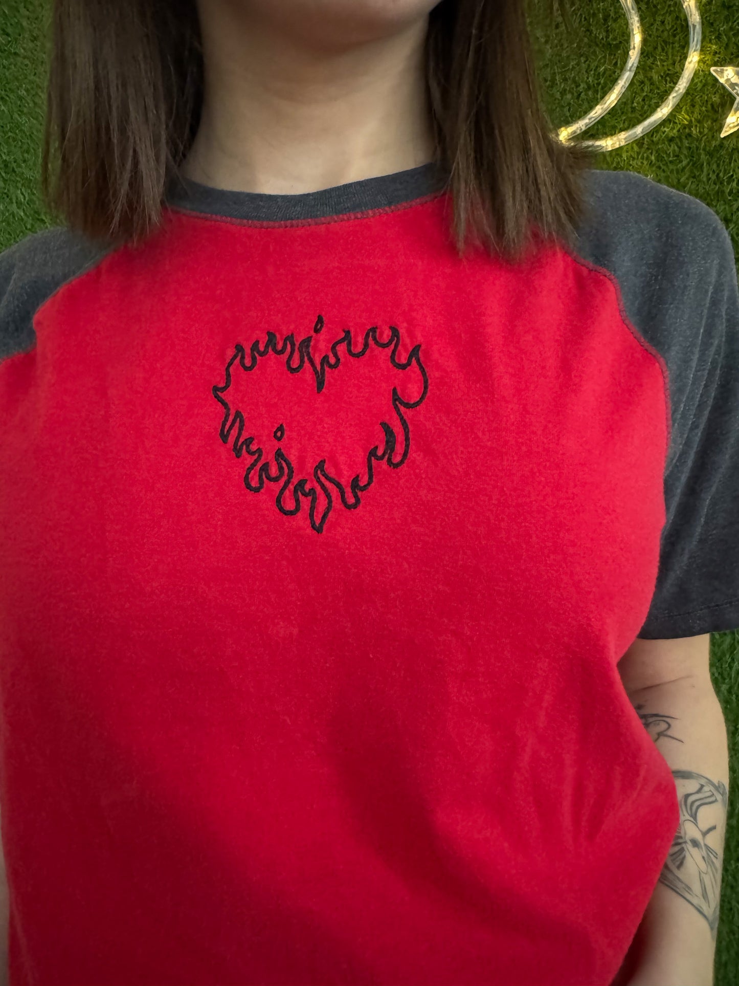 Flame Heart Red and Grey T-Shirt XS