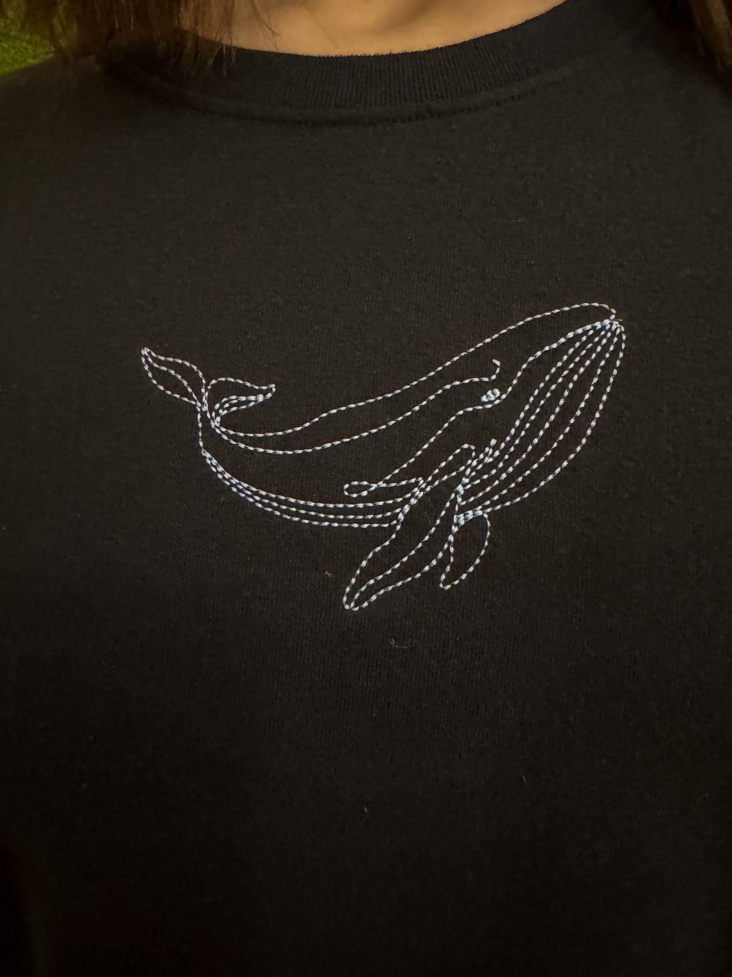 One Line Whale Black T-Shirt S