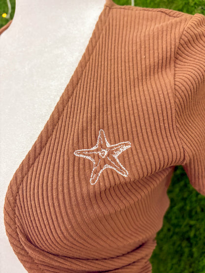 Starfish Brown Front Tie Top S