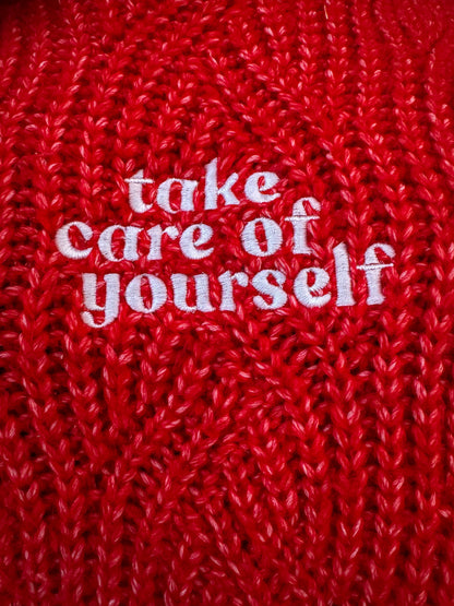 Take Care of Yourself Red Turtleneck Sweater XL