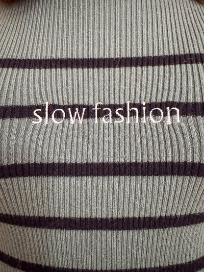 Slow Fashion Green Striped Cropped Turtleneck S