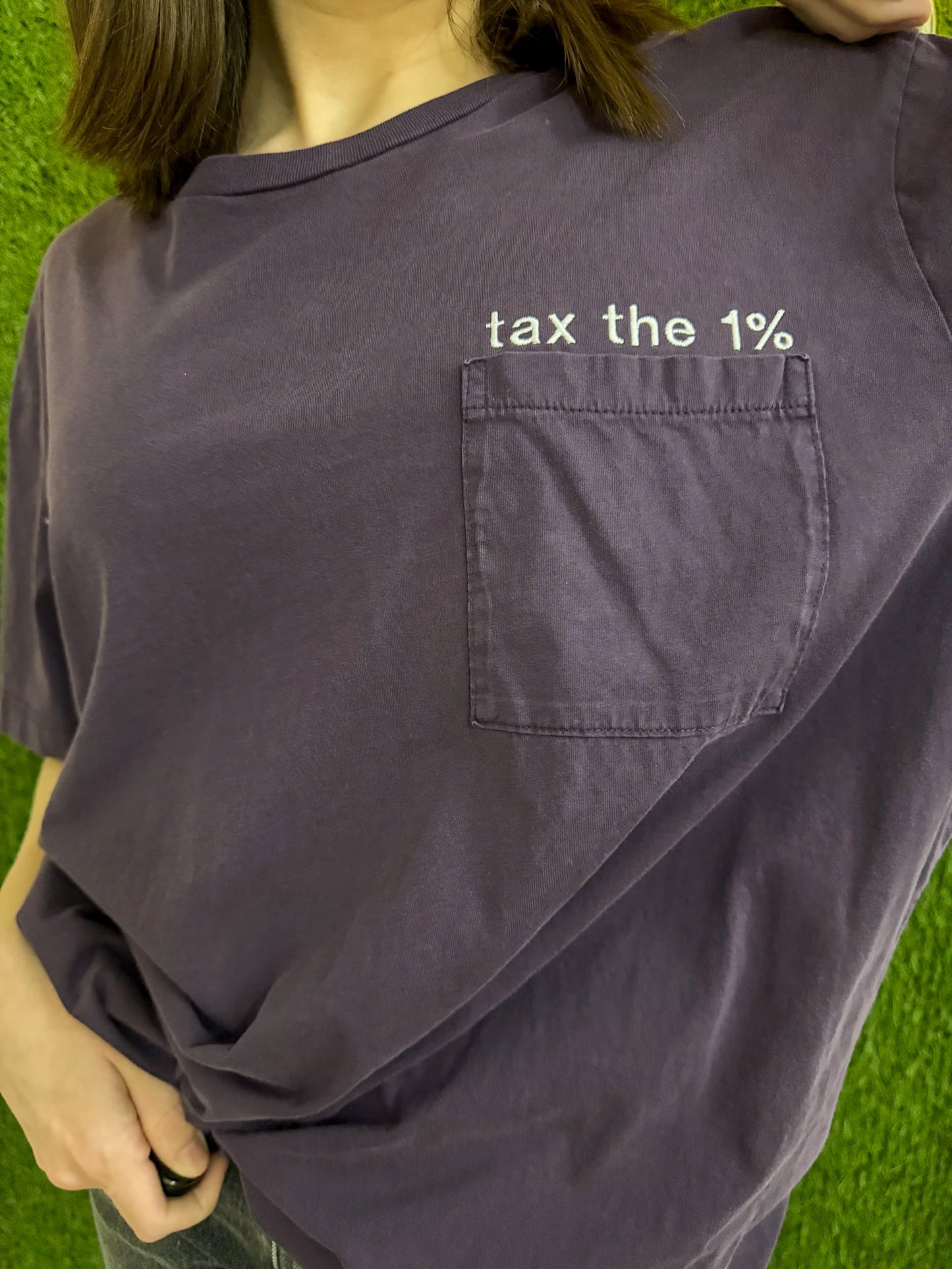 Tax the 1% Purple Pocket T-Shirt XL