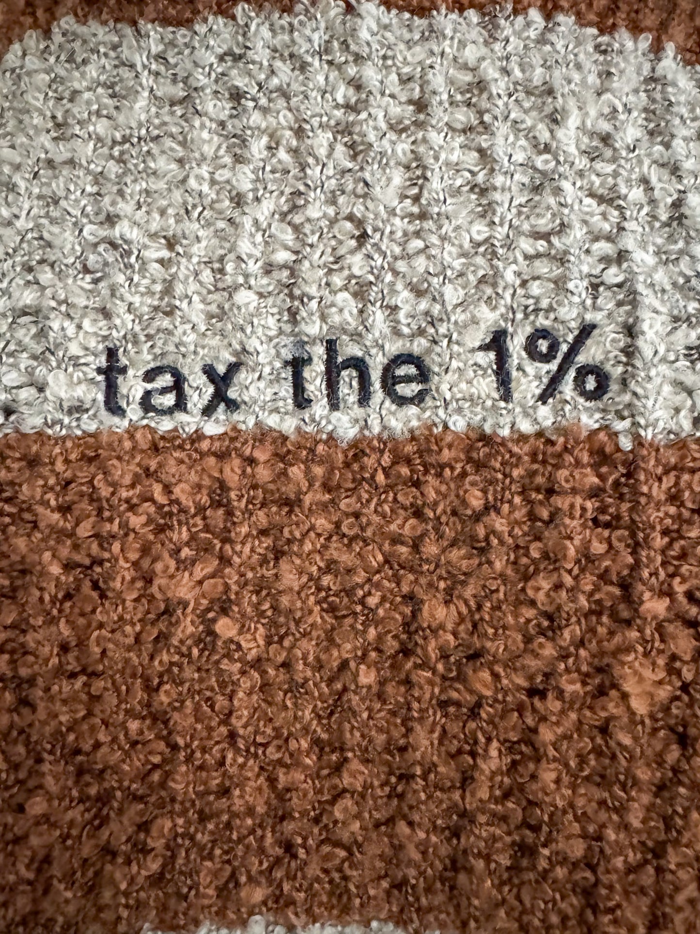 Tax the 1% Tan and Brown Striped Sweater M