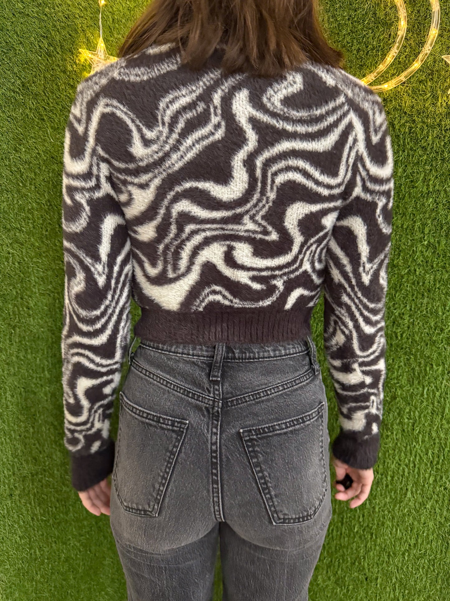 Eat the Rich Black and White Funky Cropped Sweater XS