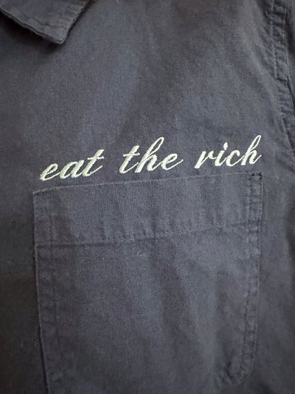 Eat the Rich Navy Cropped Button Up Long Sleeve M