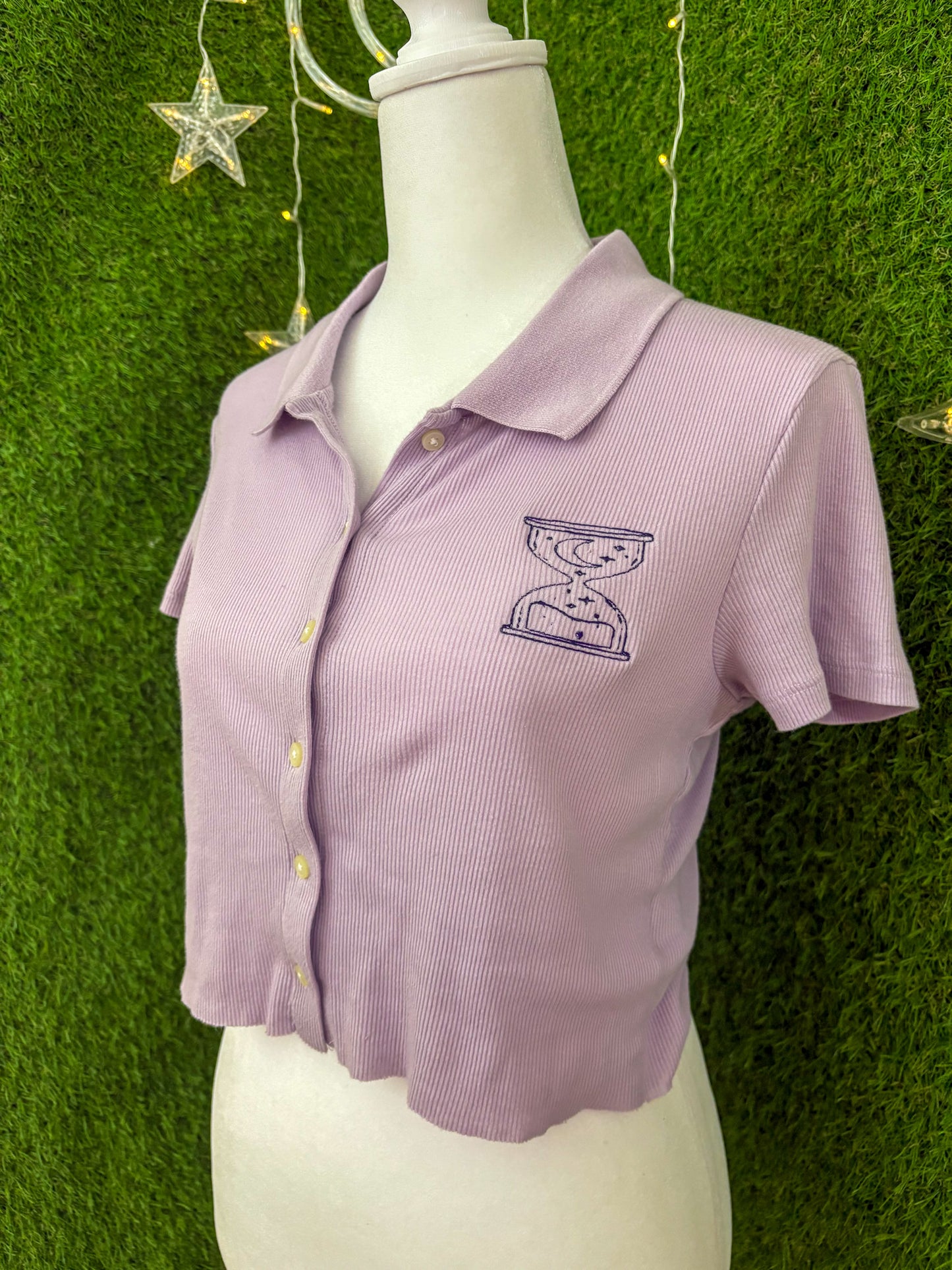 Hourglass Purple Cropped Collard Shirt S