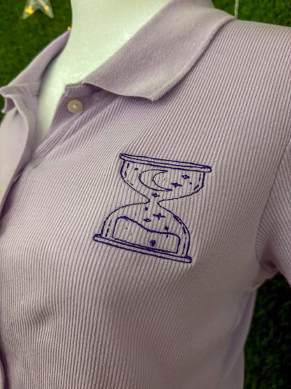 Hourglass Purple Cropped Collard Shirt S