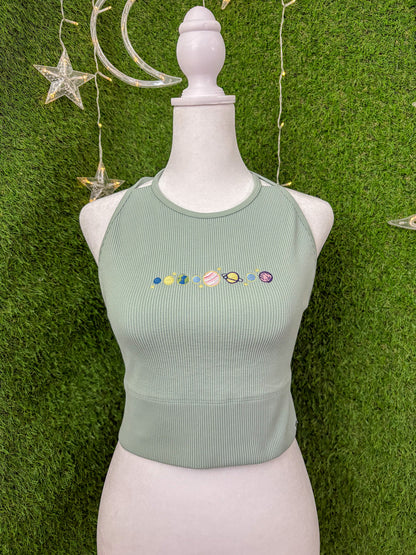 Planets Green Tank Top Open Back L