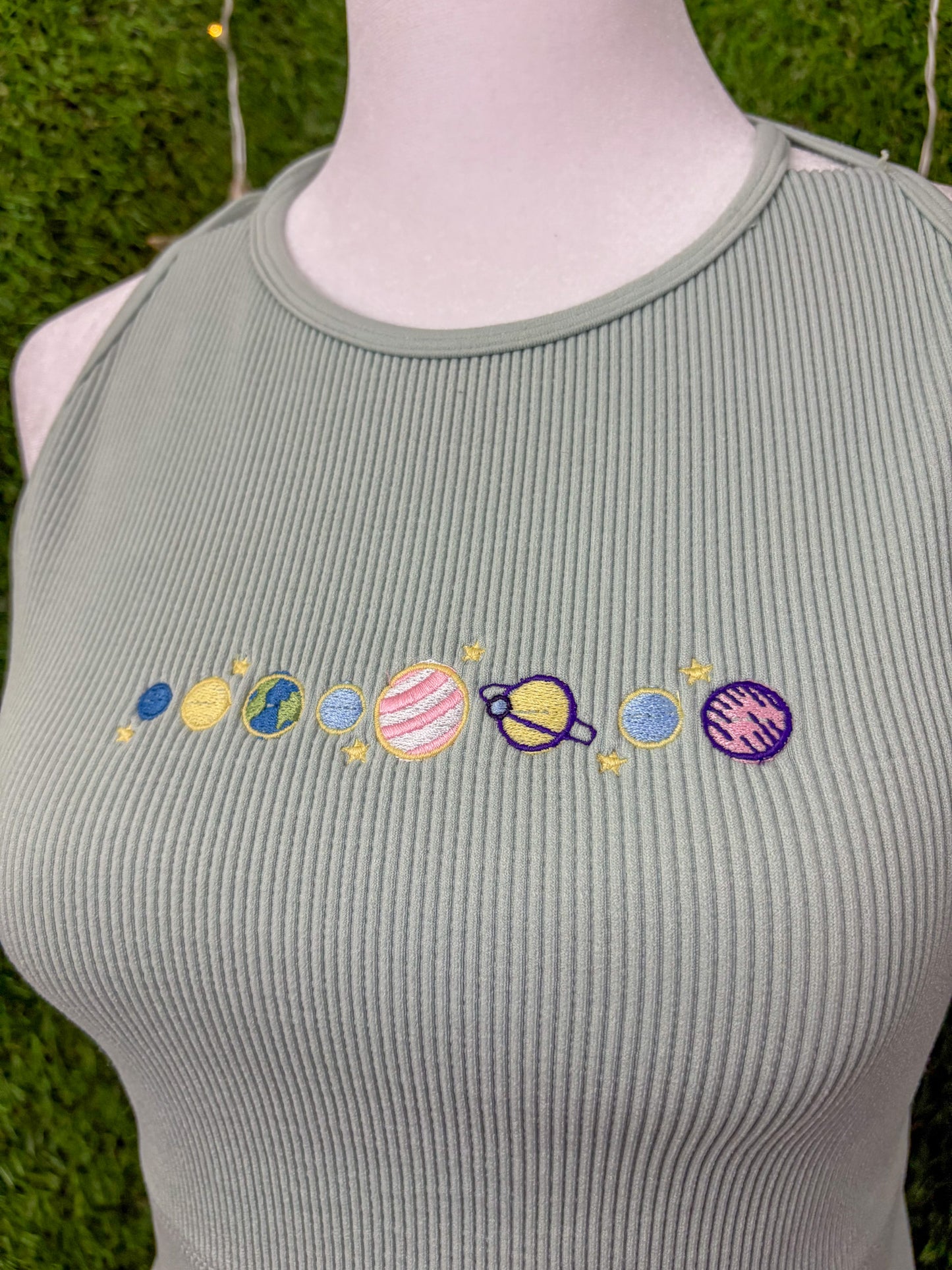 Planets Green Tank Top Open Back L