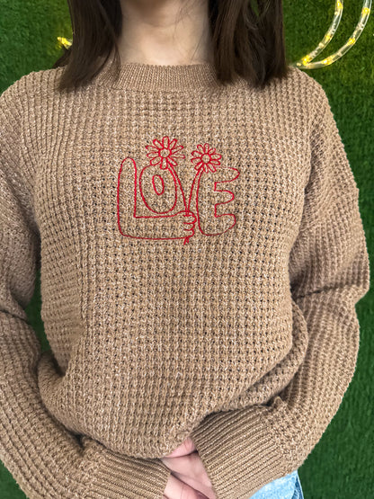 Love Flowers Brown Sweater L